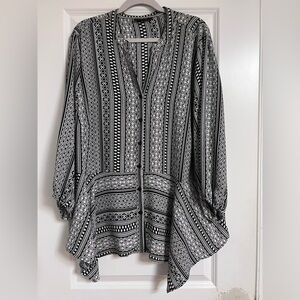 Style & Co. Black and White Printed Button-Front Tunic